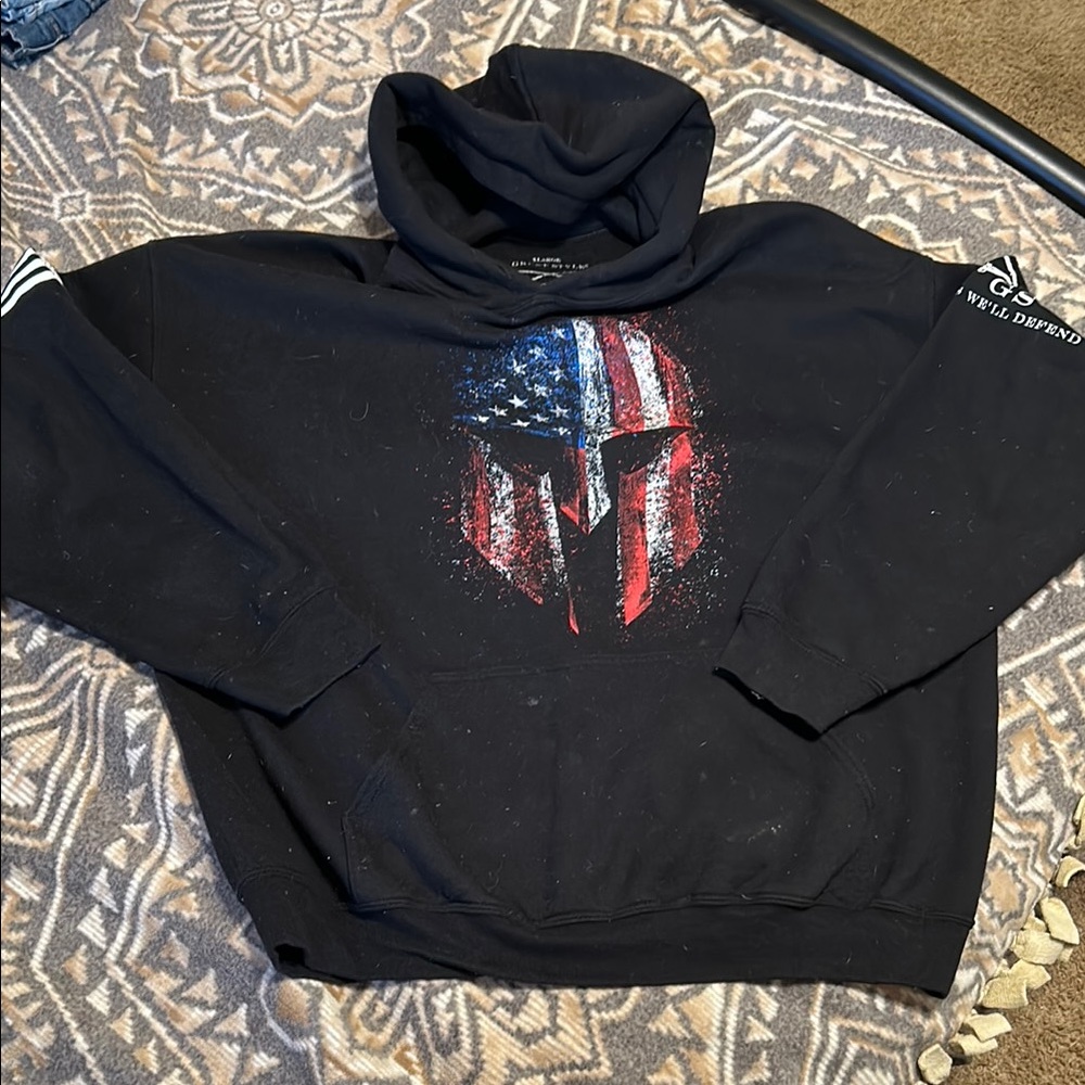 Grunt Style Black Hoodie with Red and Blue Spartan Design